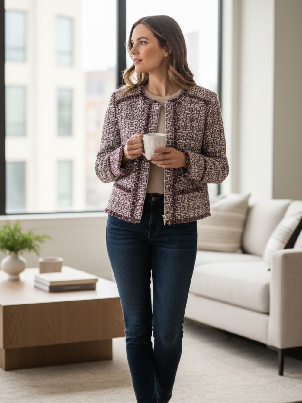 Carolina Belle NWT zipper front tweed textured  casual jacket blazer extra large
